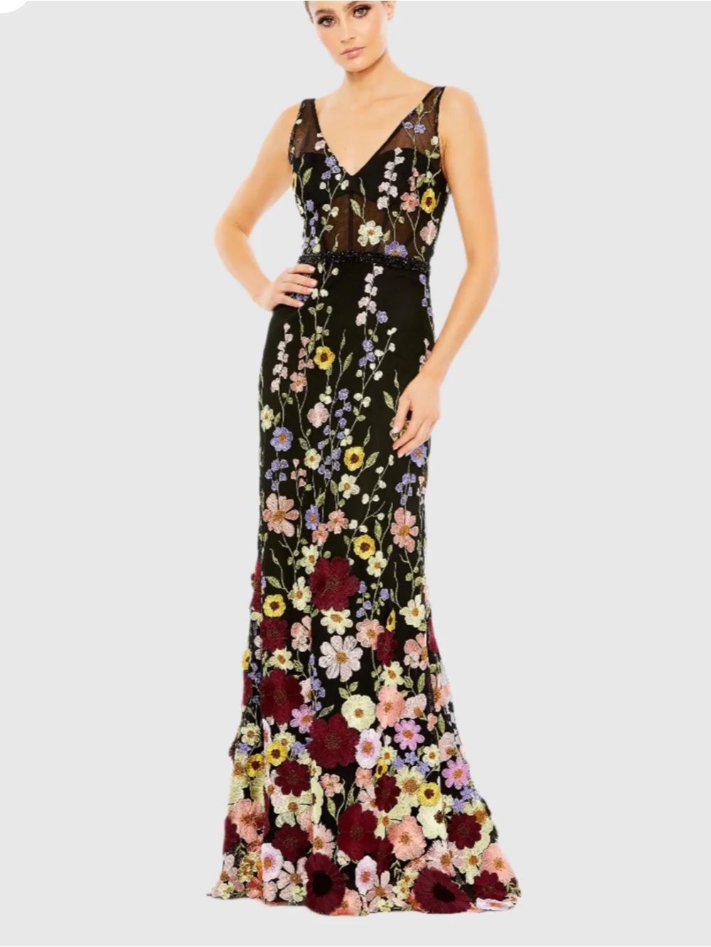 NWOT Mac Duggal embroidered floral appliqué gown